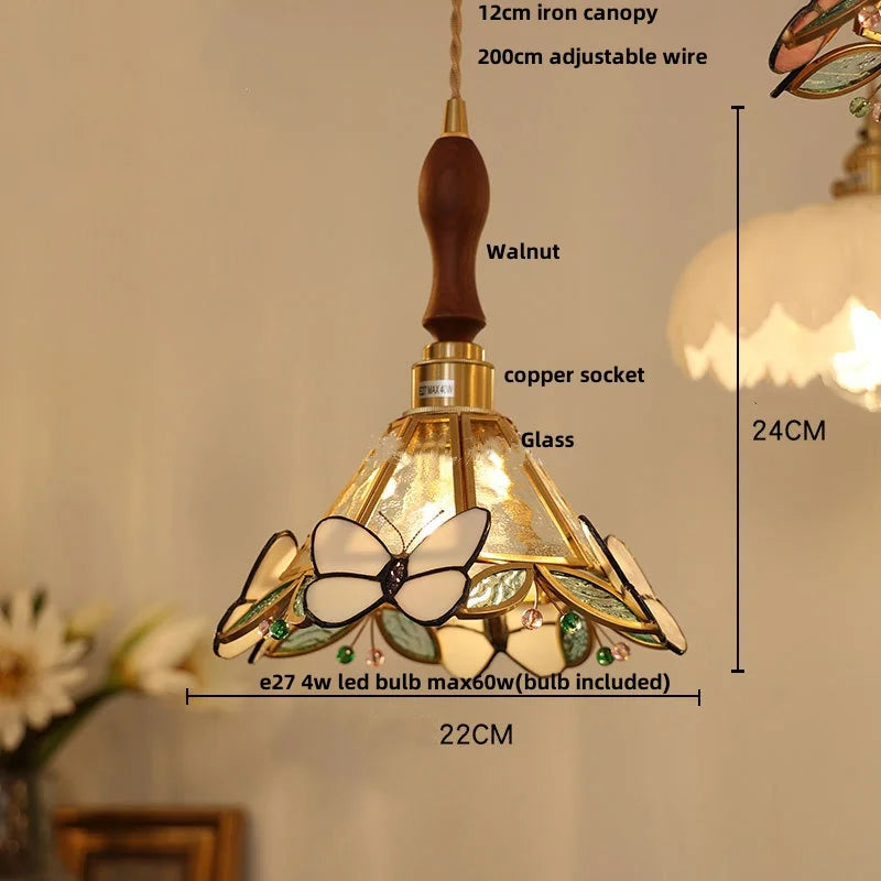 modern adjustable colored glass pendant light with wooden wire - vue 15 sur 25