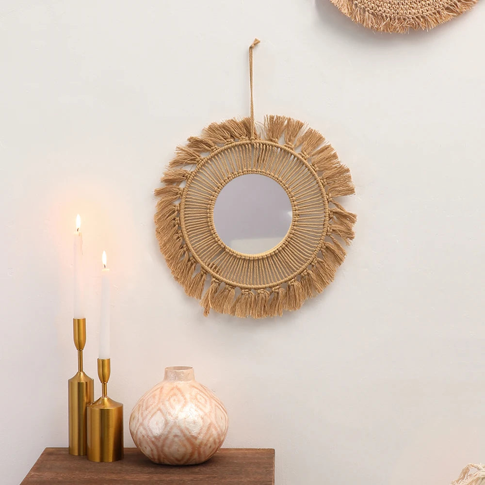 hand woven decorative round wall mirrors for home