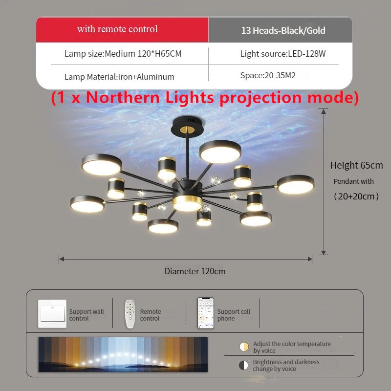 Luxury crystal aurora borealis LED chandelier ceiling pendant - vue 11 sur 16