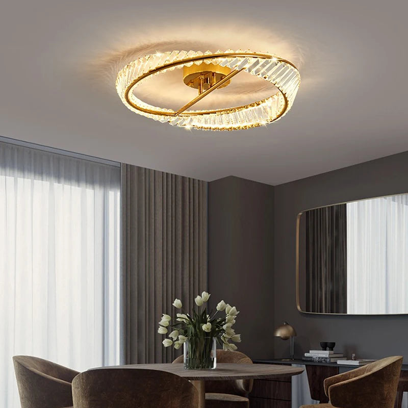 Modern dimmable LED ceiling light with crystal rings - vue 6 sur 9