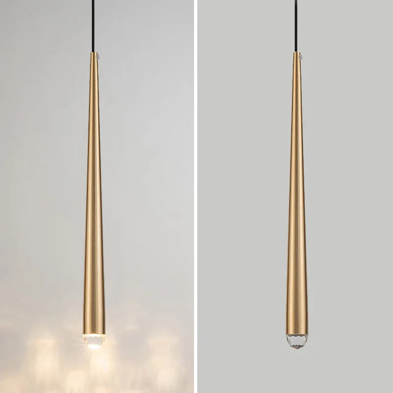 Long tube acrylic and copper cone pendant light for bar and shop