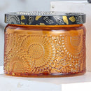 embossed glass candle jar with lid for aromatherapy