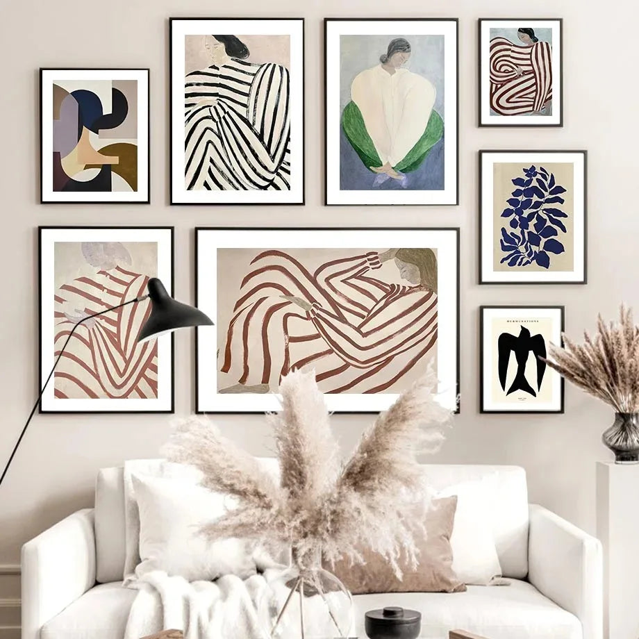 women's striped pajamas geometry leaf wall art retro decorative