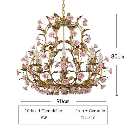 Floral ceramic and copper LED chandelier for decorative interiors - vue 11 sur 11