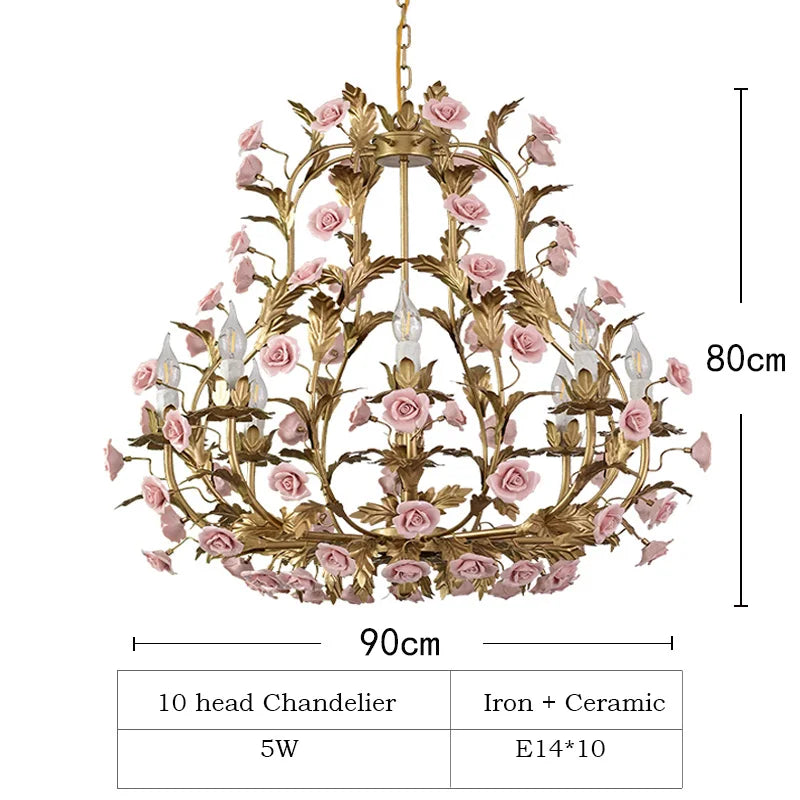 Floral ceramic and copper LED chandelier for decorative interiors - vue 11 sur 11