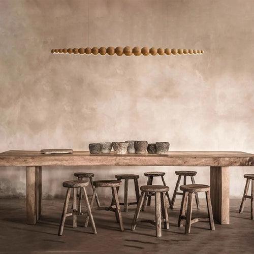 Wooden pendant light modern LED linear lamp for kitchen island, dining room, living room and office - vue 2 sur 9