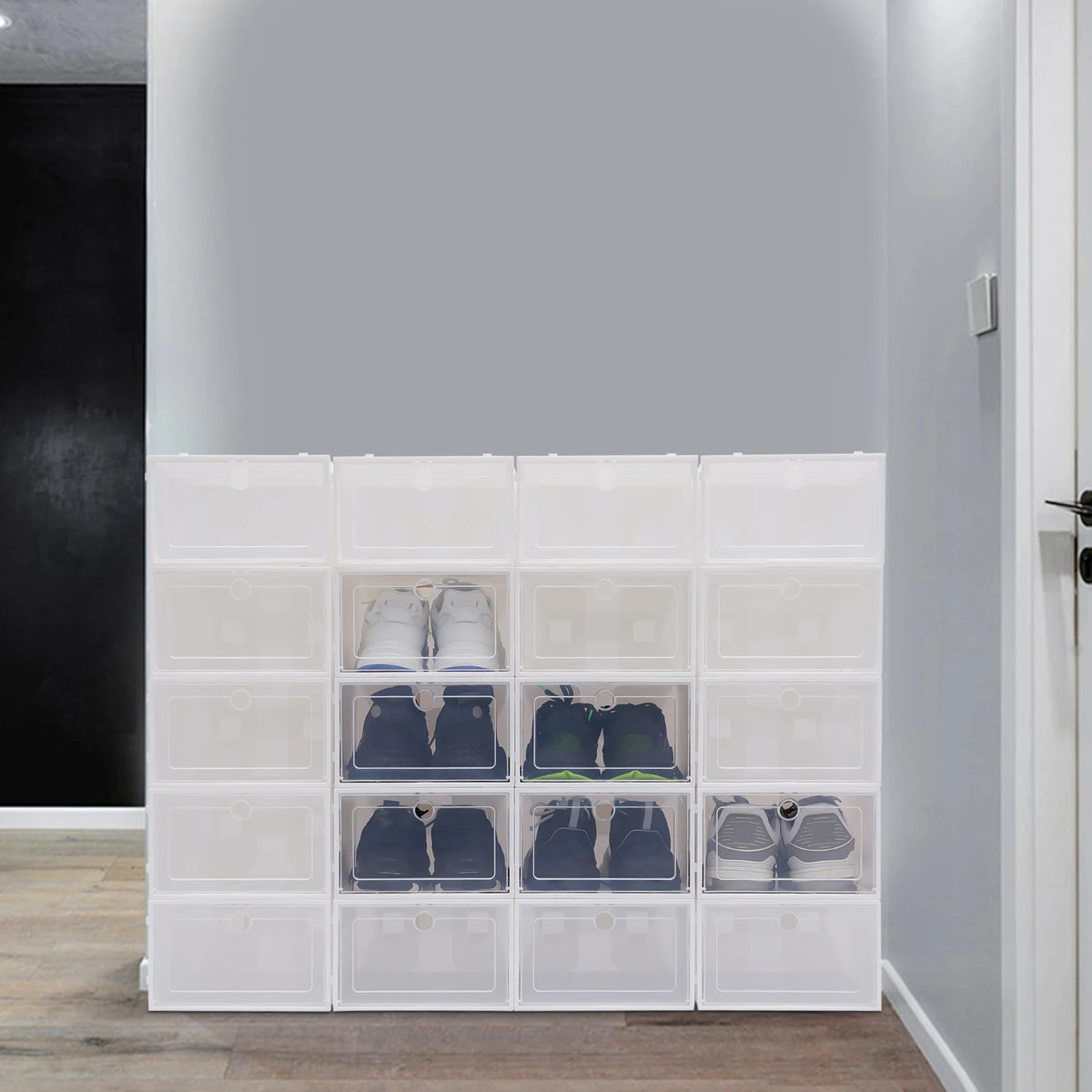 set of 20 foldable plastic shoe boxes