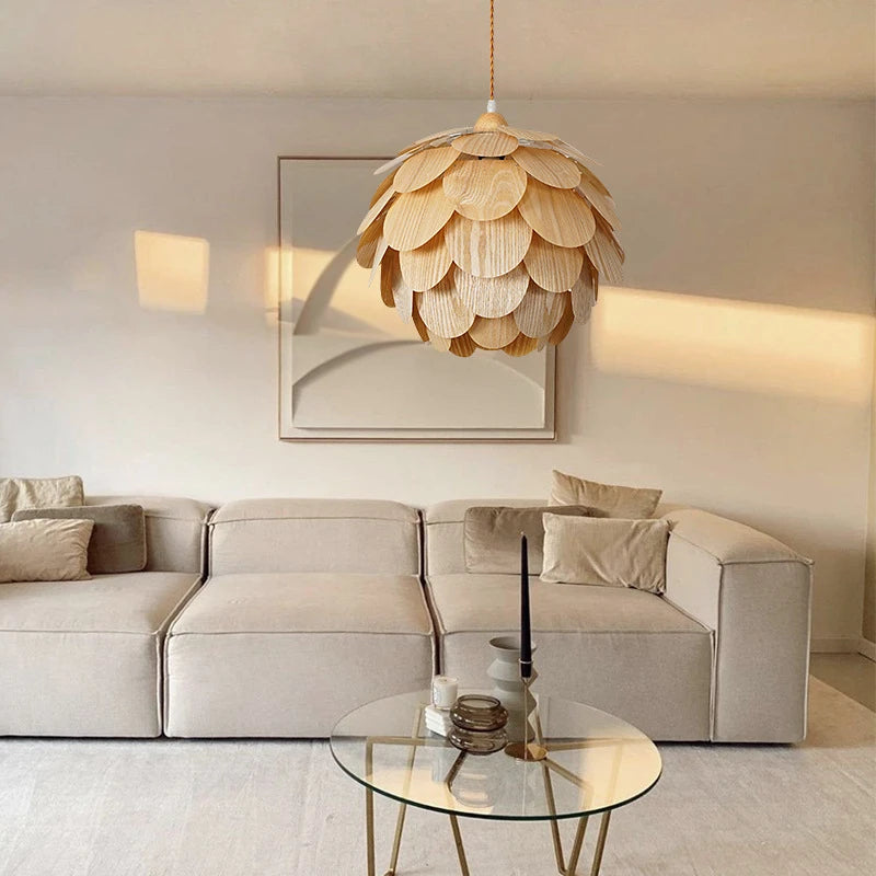 Creative bamboo pine cone chandelier with Nordic LED lighting - vue 5 sur 10