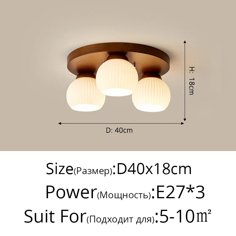 Nordic log pendant light Japanese tatami solid wood ceiling lamp - vue 11 sur 14