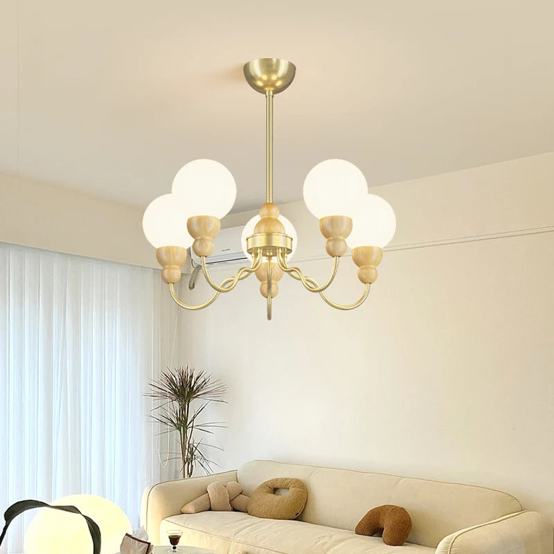 Retro glass pendant with LED and wood lighting - vue 3 sur 14