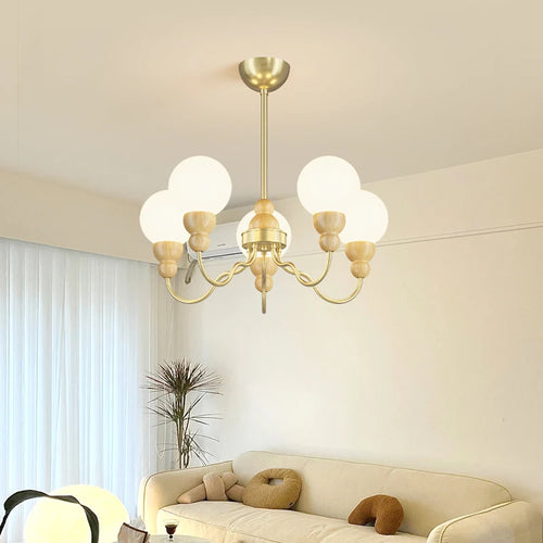 Retro glass and wood pendant lamp for an elegant interior - vue 3 sur 14