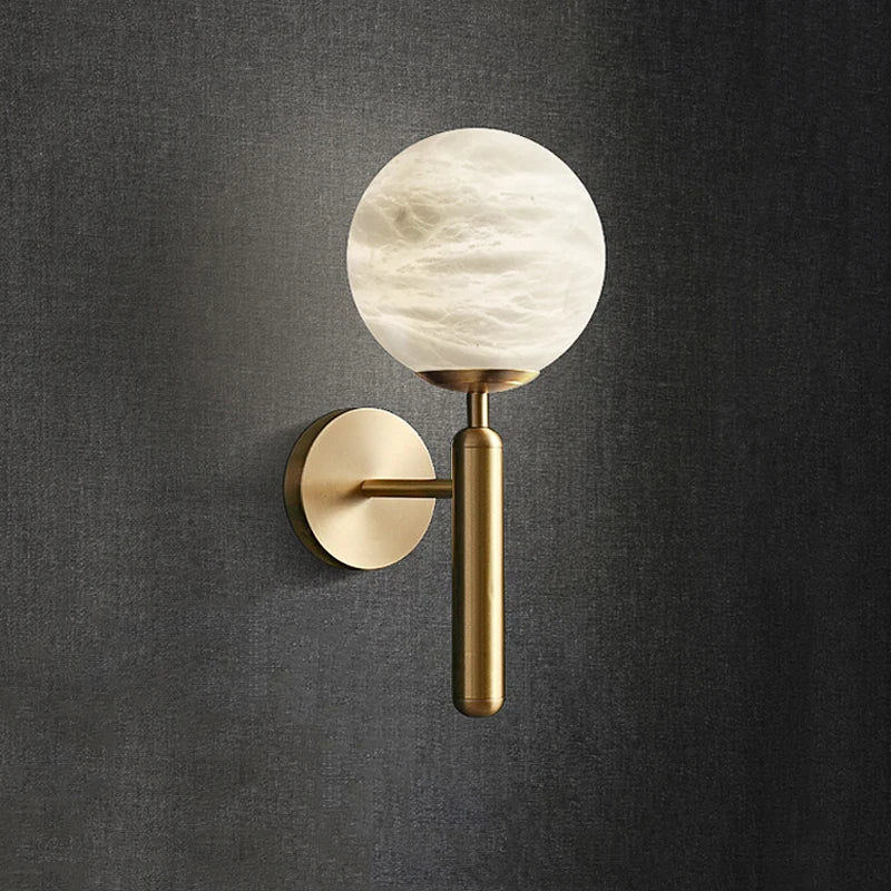 Creative LED brass and marble ball wall light in antique European style