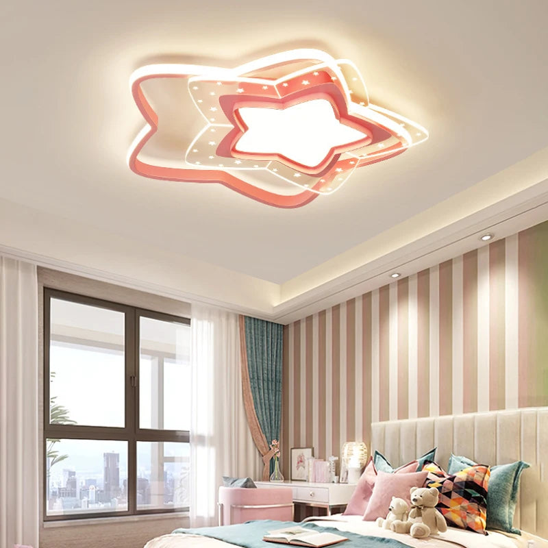 modern pink star LED ceiling light for children's room