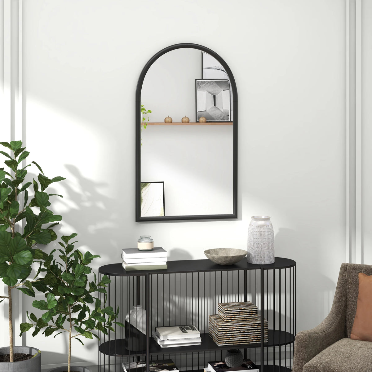 wooden wall mirror with elegant window frame