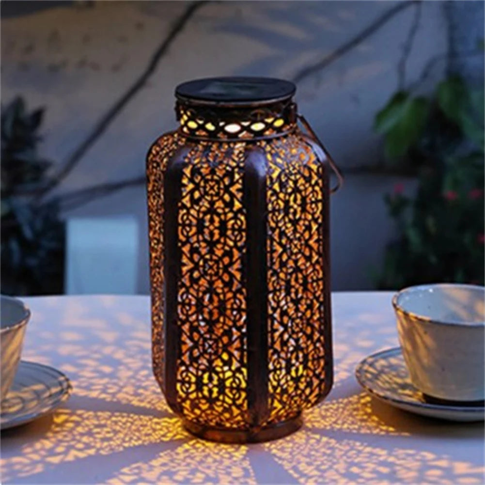 Retro solar lantern with cut-out pattern for outdoor and decoration
