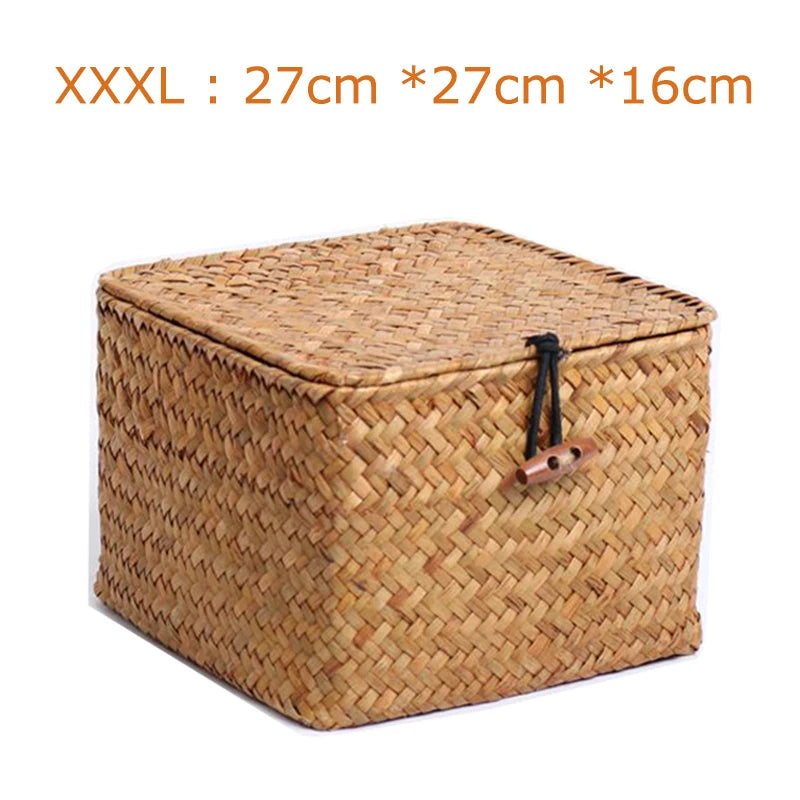 handwoven seaweed storage basket with lid - vue 13 sur 14