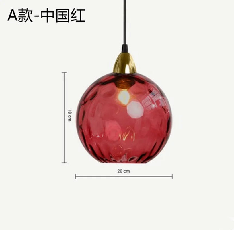 Nordic coloured glass globe pendant light water grain modern restaurant kitchen bedside lamp - vue 14 sur 29