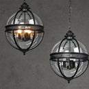 Retro spherical chandelier in iron and glossy glass