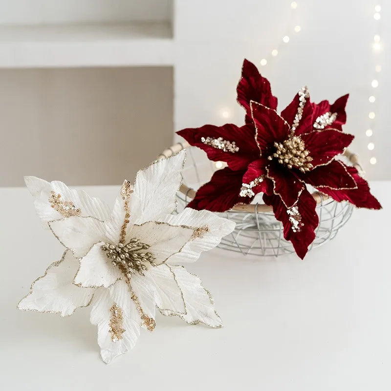 Artificial Christmas flower in glitter velvet festive decoration for home - vue 2 sur 12