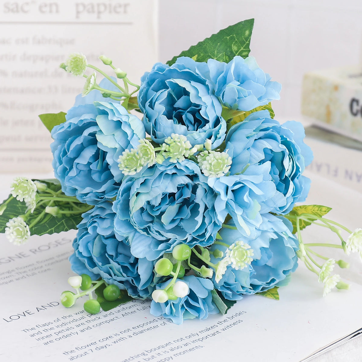 Artificial silk peony and hydrangea bouquet for wedding and home decoration