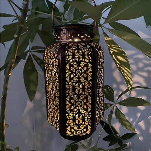 Retro solar lantern with cut-out pattern for outdoor and decoration - vue 4 sur 6