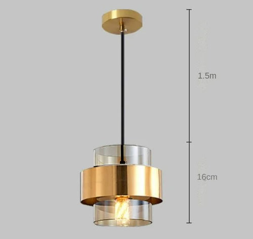 Modern glass pendant light for restaurant, café, bar, gold wrought iron and glass shade - vue 9 sur 8