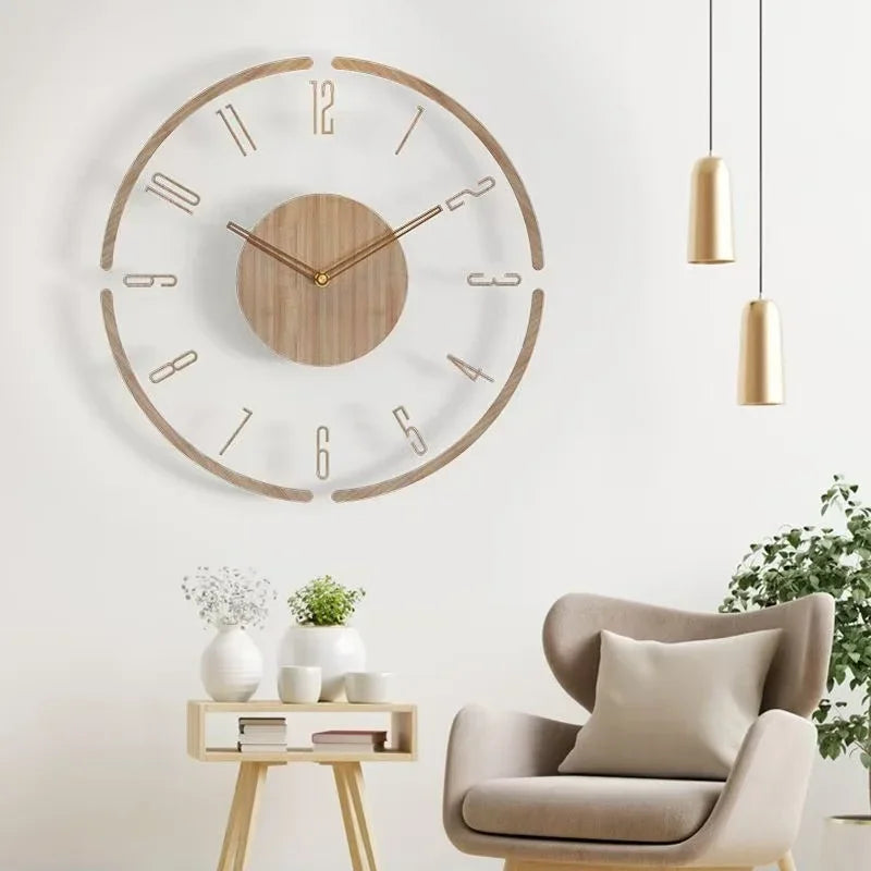 luxury wooden wall watch modern design silent quartz creative - vue 3 sur 11