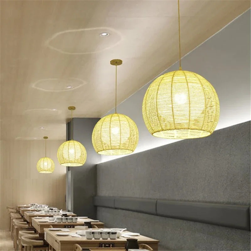 Modern Nordic LED pendant light in iron and hemp rope - vue 5 sur 14