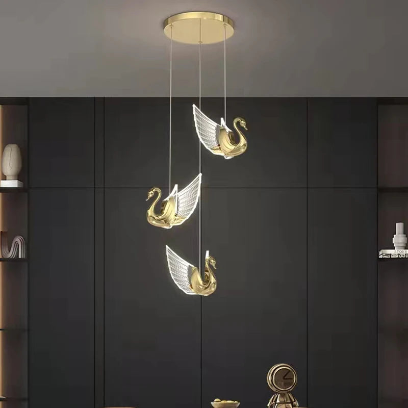 Modern gold swan LED chandelier creative design for decorative lighting