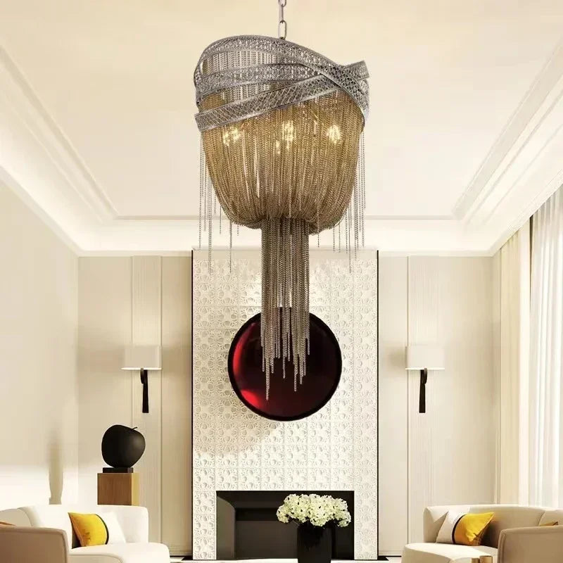 Industrial style aluminium pendant light with decorative tassels - vue 4 sur 9