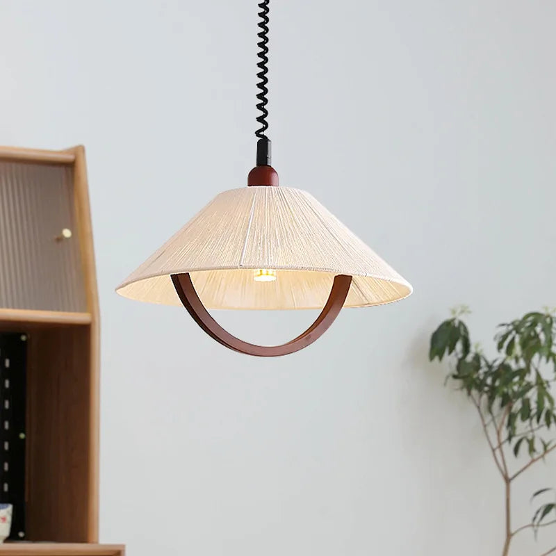 Retractable fabric vintage pendant light with LED lighting