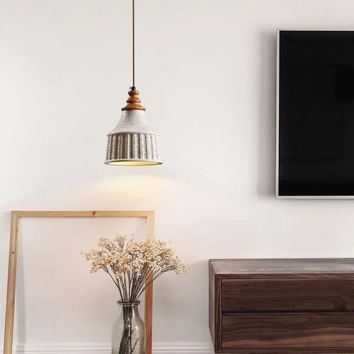 Minimalist concrete pendant light wabi-sabi style for modern interiors - vue 6 sur 6