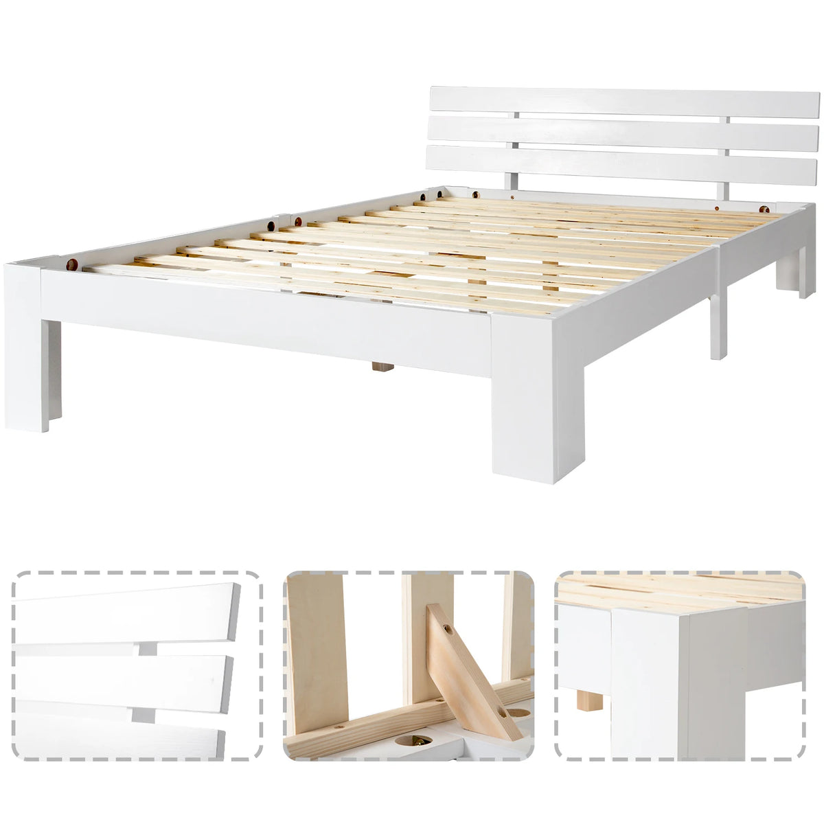 EU STOCK Wooden bed Double bed, headboard, slatted grid -200 x 140cm solid wood FSC Solid wood double bed