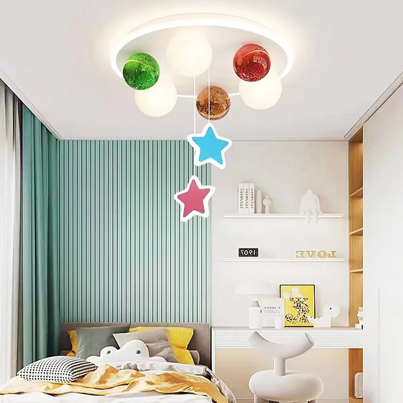 glass chandelier with star-shaped bubble ball