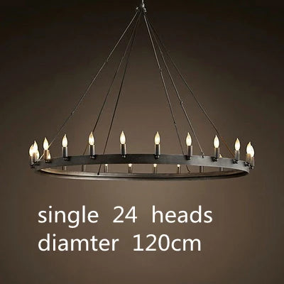 Round retro American style iron LED chandelier - vue 12 sur 13
