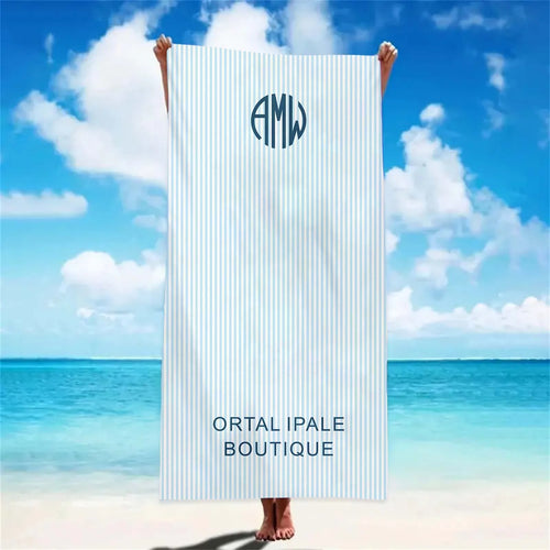 Personalised preppy striped monogram beach towel - vue 4 sur 6