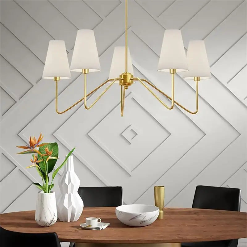 Classic polished gold or black chandelier with white linen shades modern bedroom chandelier