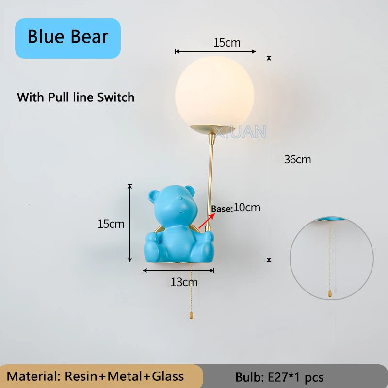 Bear wall lamp with pull switch for children