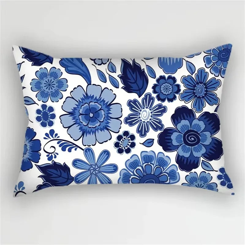 Rectangular pillowcase with blue floral striped pattern for home