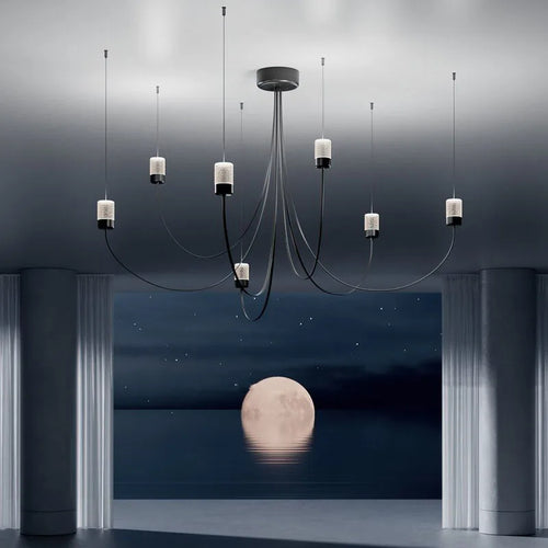 Minimalist designer chandelier with LED lighting and crystal glass shade - vue 3 sur 7