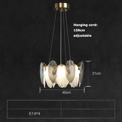 Art deco LED pendant chandelier with white and grey feathers - vue 10 sur 17