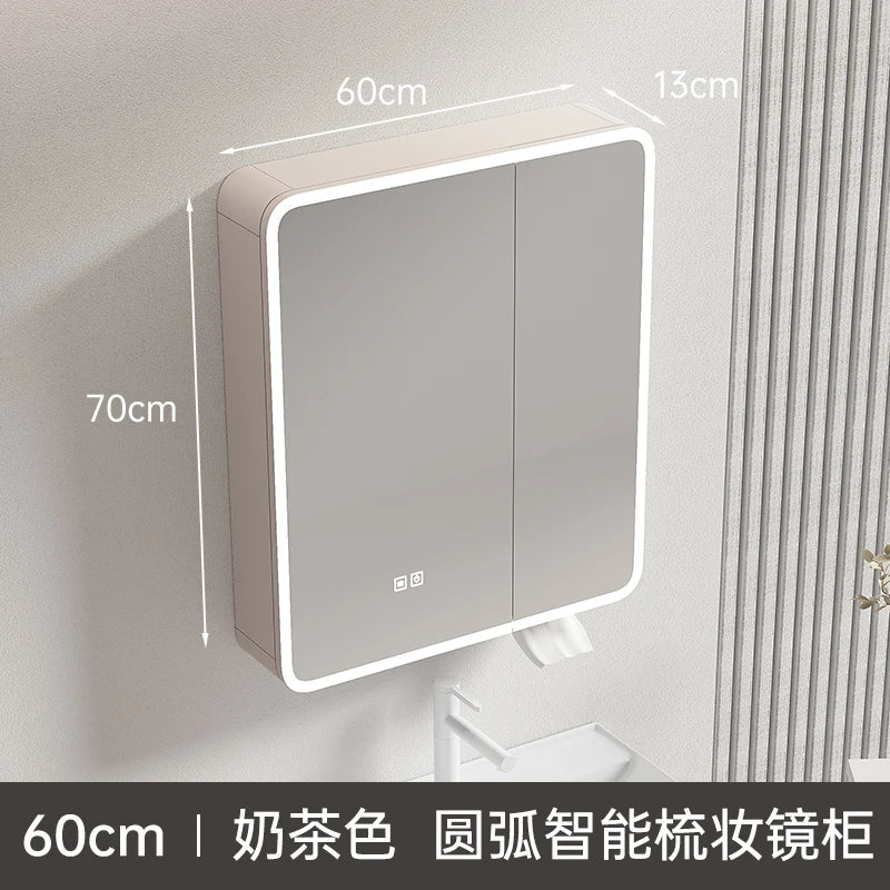 circular aluminum wardrobe with mirror, smart lighting and storage - vue 12 sur 32