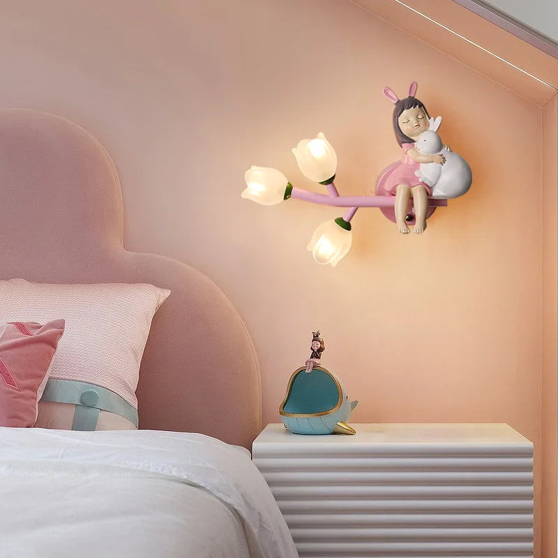Led g4 wall light girl rabbit flower for children - vue 4 sur 22