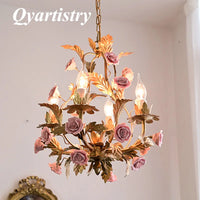 Floral ceramic and copper LED chandelier for decorative interiors