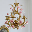 Floral ceramic and copper LED chandelier for decorative interiors