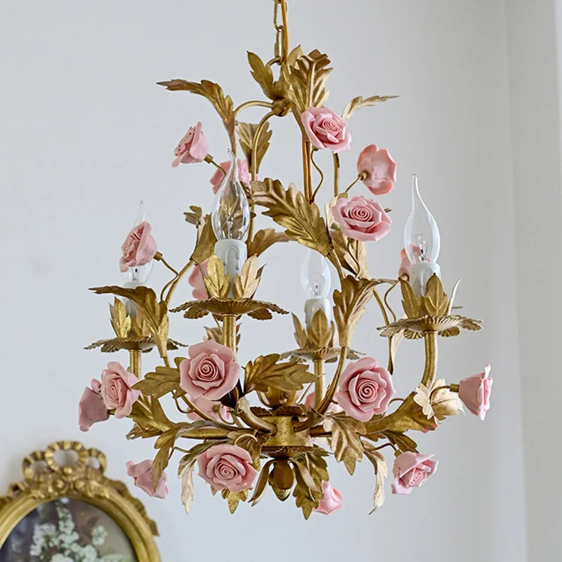 Floral ceramic and copper LED chandelier for decorative interiors - vue 4 sur 11
