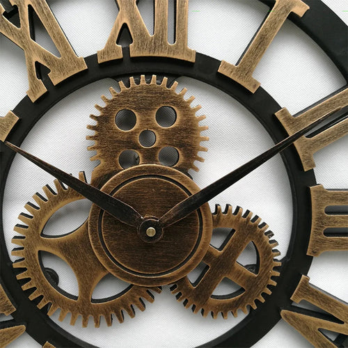 retro industrial style decorative wall clock with gears - vue 7 sur 8