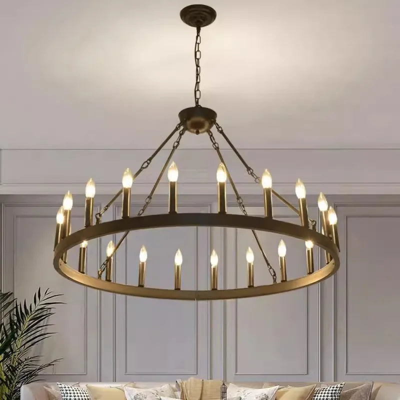 Modern industrial round iron pendant with LED for decoration