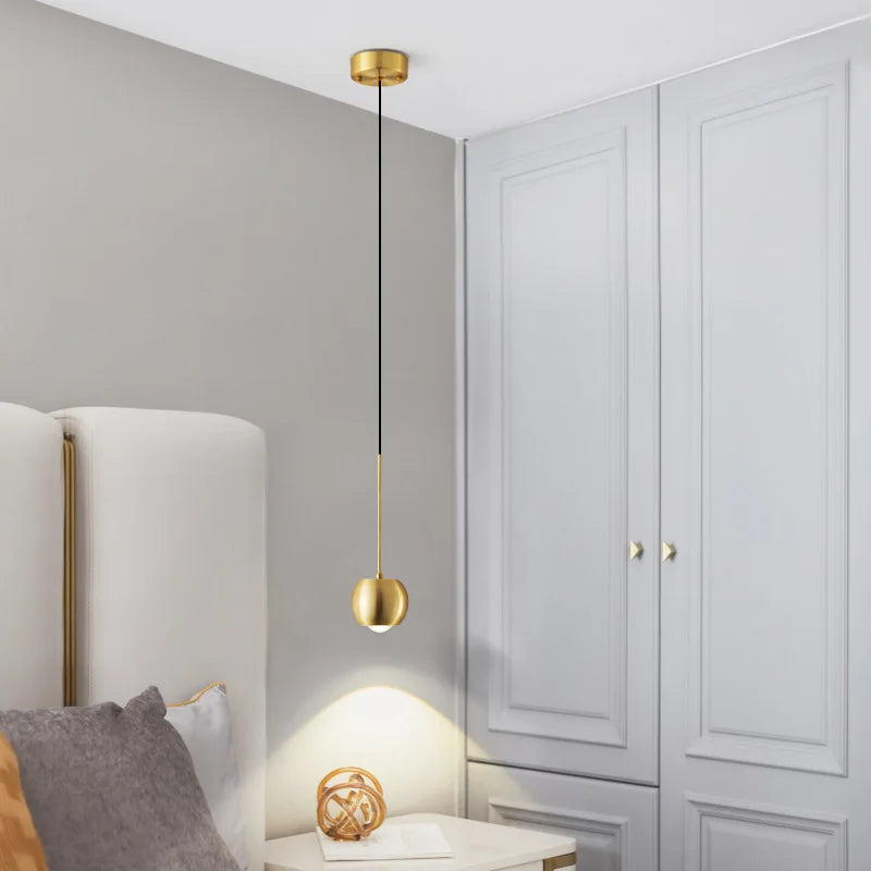 Simple copper pendant light with warm LED atmosphere