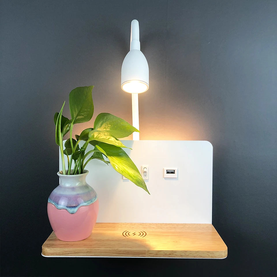 Modern 360° rotatable wireless USB LED wall light with switch for bedside and night use - vue 4 sur 8